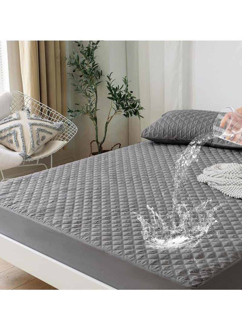 AUTOYSUR 100% Waterproof Mattress Pad Protector,Breathable Quilted Mattress Cover,Breathable Mattress Protector,Soft Breathable Mattress Pad Cover,Dust Proof Mattress Protector (Grey) - Image 1